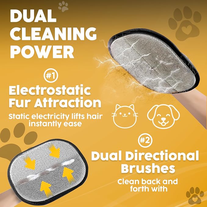 2 Pack Pet Hair Remover Gloves – Cat & Dog Fur Removal Mitt, Reusable Hair Cleaner Glove for Couch, Furniture, Clothes & Car Seats, Lint Cleaning Mitt, Animal Hair Remover Tool