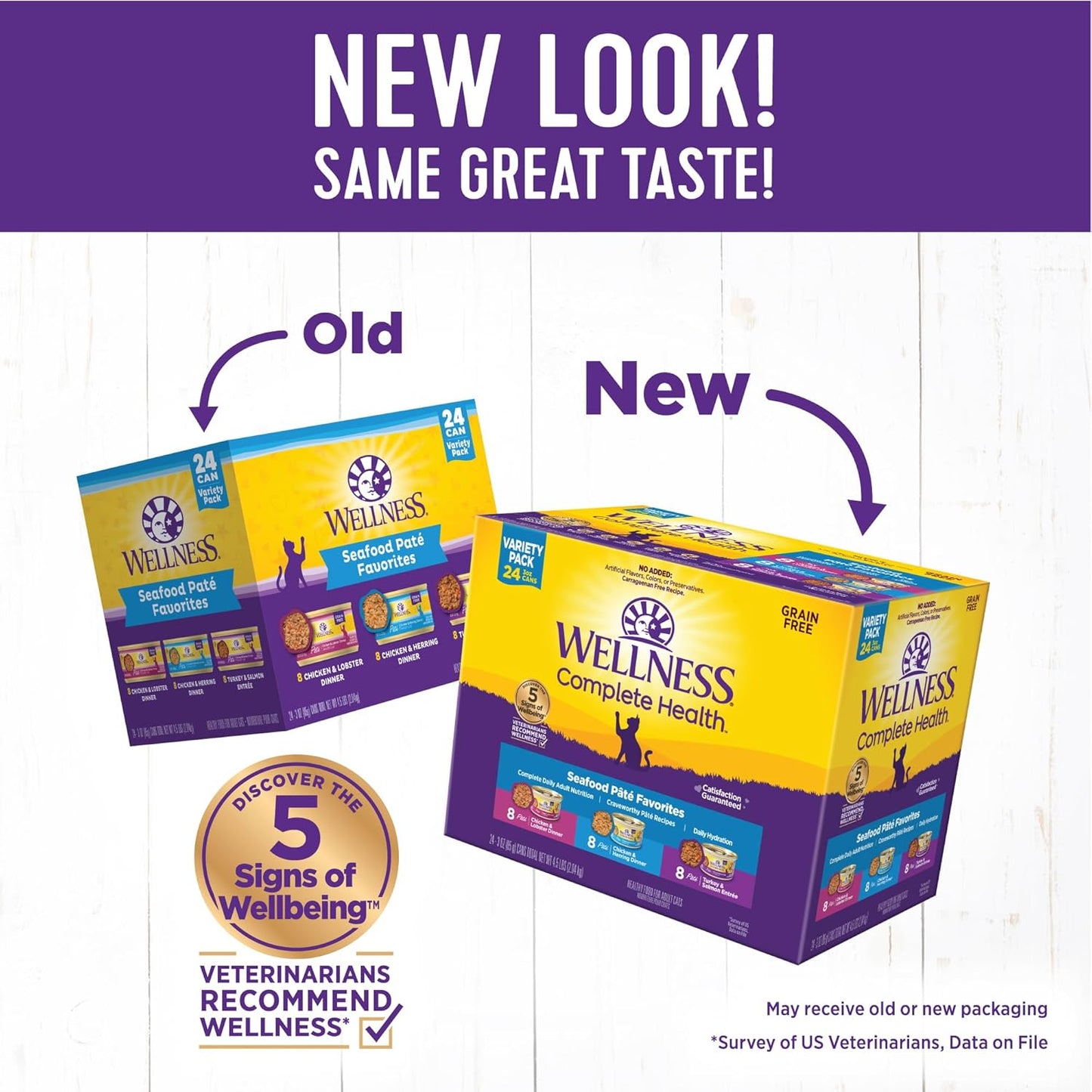 Wellness Complete Health Pate Adult Wet Cat Food, Natural, Protein-Rich, Grain-Free, 3 Ounce, 24 Pack, (Seafood Favorites Variety Pack)