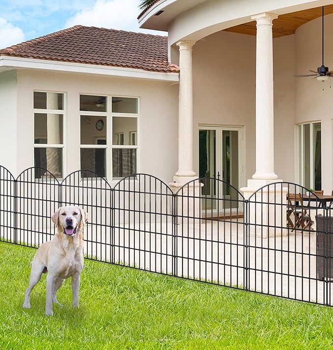 FOREHOGAR Metal Garden Fence 36in (H) x 23.3ft (L), 10 Panels + 11 Stakes Dog Fences Border Fence Animal Barrier, No Dig Garden Fencing for Yard Flower Bed Lawn Patio Outdoor, CTW3610 Black