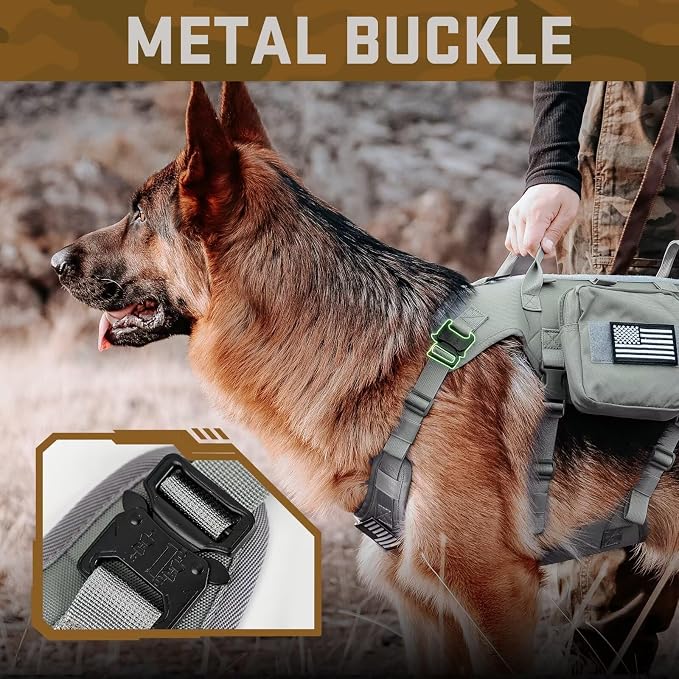 Forestpaw Tactical Dog Harness Pouches and Patches Set,S,Gray | Adjustable Fits 17-25" Chest,20-35 lbs,No Pull Military Style Service Dog Vest for Daily Walking Training,Medium Dogs