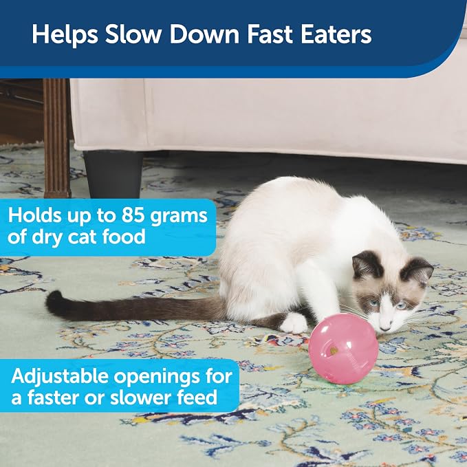 PetSafe Slimcat Feeder Ball Cat Toy, Pink | Interactive Puzzle Game for Your Cat, Adjustable Openings Control Portion & Feed Speed, Slows Fast Eaters, Improve Digestion