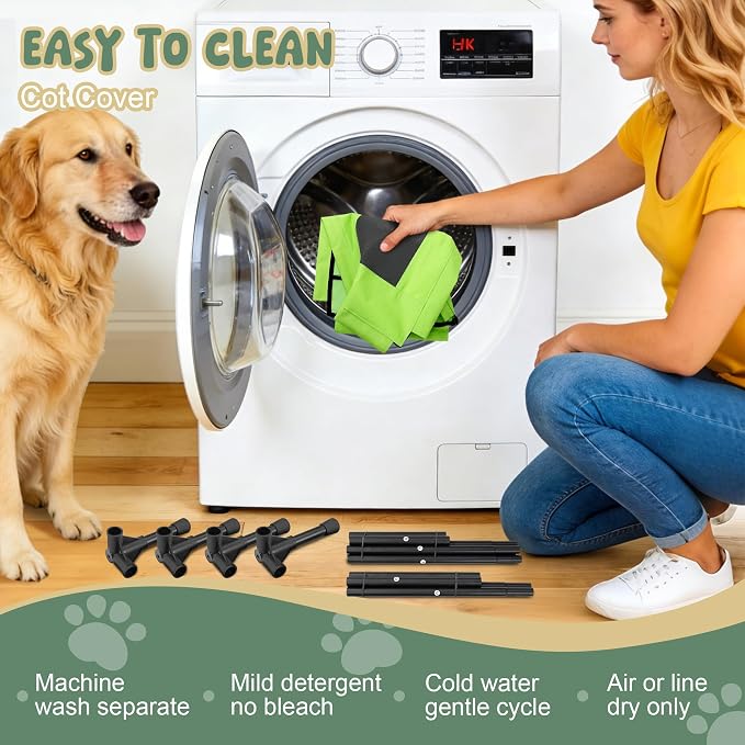 Elevated Dog Bed for Large Dogs - Outdoor Cooling Cot with Washable Breathable Mesh, Portable Raised Pet Bed with Non-Slip Feet & Waterproof Teslin, Heavy Duty & for Camping