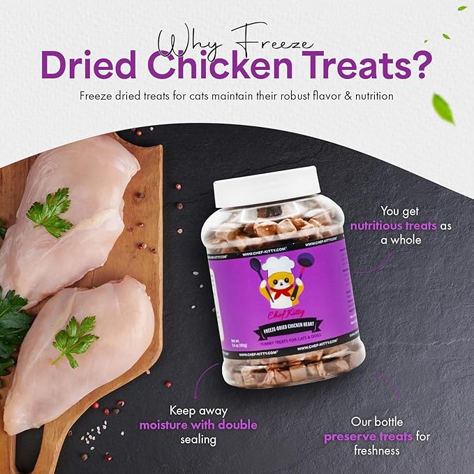 Chicken Hearts for Dogs | Cat Treats Freeze Dried, 100% Human Grade, Single Ingredient | High Protein Cat & Dog Food Toppers | No additives or Preservatives | Inspected & Tested in USA | 2.6 oz.