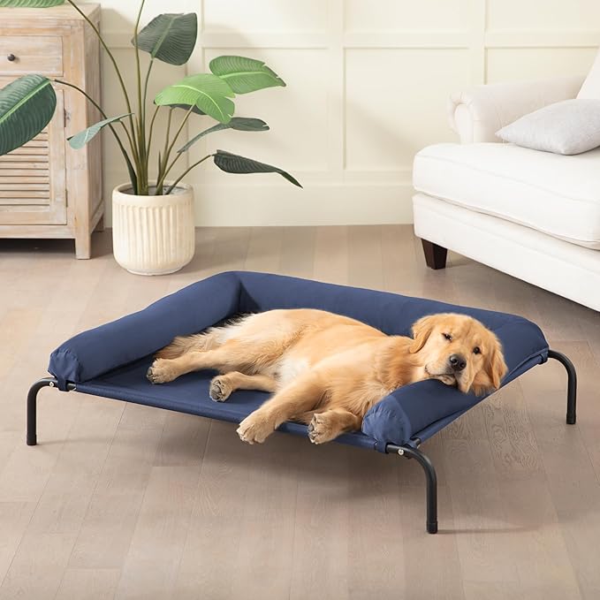 Cooling Elevated Dog Bed for Large Dogs, Outdoor Raised Dog Beds Dogs Cot | Dogs Bed W/Breathable Mesh, Pet Cots W/Removable Waterproof Bolster