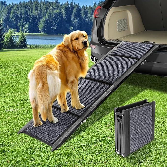 GaliGali Dog Ramp for Car Portable Folding Pet Stair 62" Long & 17.3" Wide | Ramp with Non-Slip Carpet, Wider Dog Stair Allow Medium to Large Dogs Up to 250 lbs to Enter Car, SUV and Truck