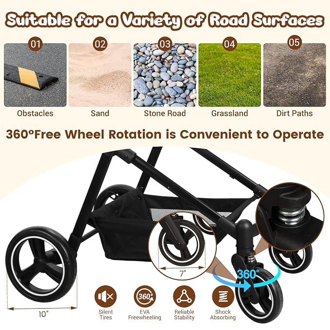 Foldable Double Pet Stroller for 2 Small Medium Cats Dogs | Convertible single/double | Detachable carriers | All-terrain wheels & shock | Safety brakes & tether | Breathable oxford