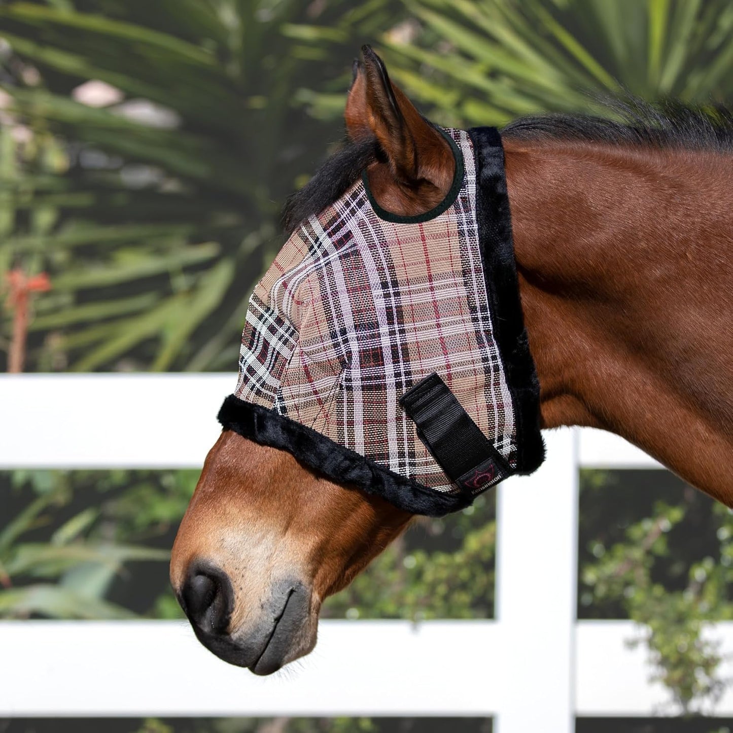 Kensington UV Fly Mask with Fleece Trim - Protective Mask with Dual Ear Opening & Forelock Freedom - Large, Deluxe Black