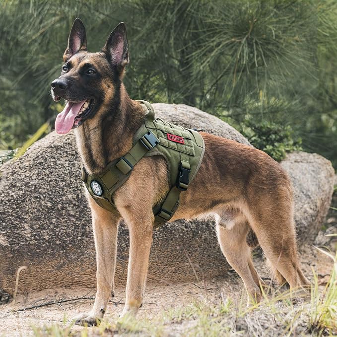 OneTigris Tactical Dog Harness with Handle No-Pull Adjustable for Small Dog | Military 1000D Pullable Nylon, Service Dog Vest with Hook & Loop Panels, Easy On & Off for Walking Hiking Training Green XXS