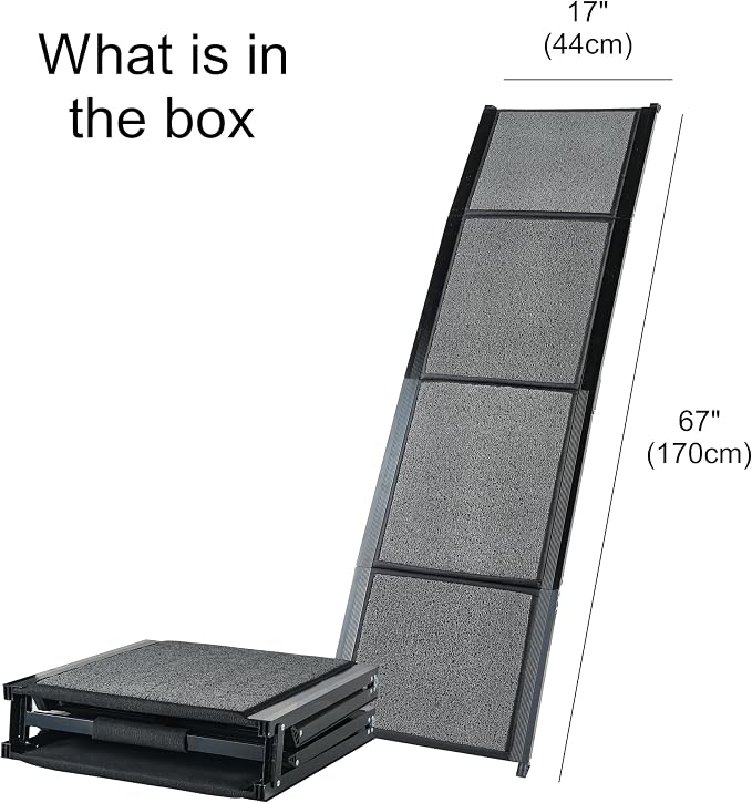 Pet Ramp (170 x 44 cm),Dog Ramp for Car, SUV & Truck, 67" Long & 17" Wide, Fold-able & Portable Pet Ramp with Non-Slip Rug Surface, Extra Wide Dog Steps for Medium & Large Dogs Up to 250LBS