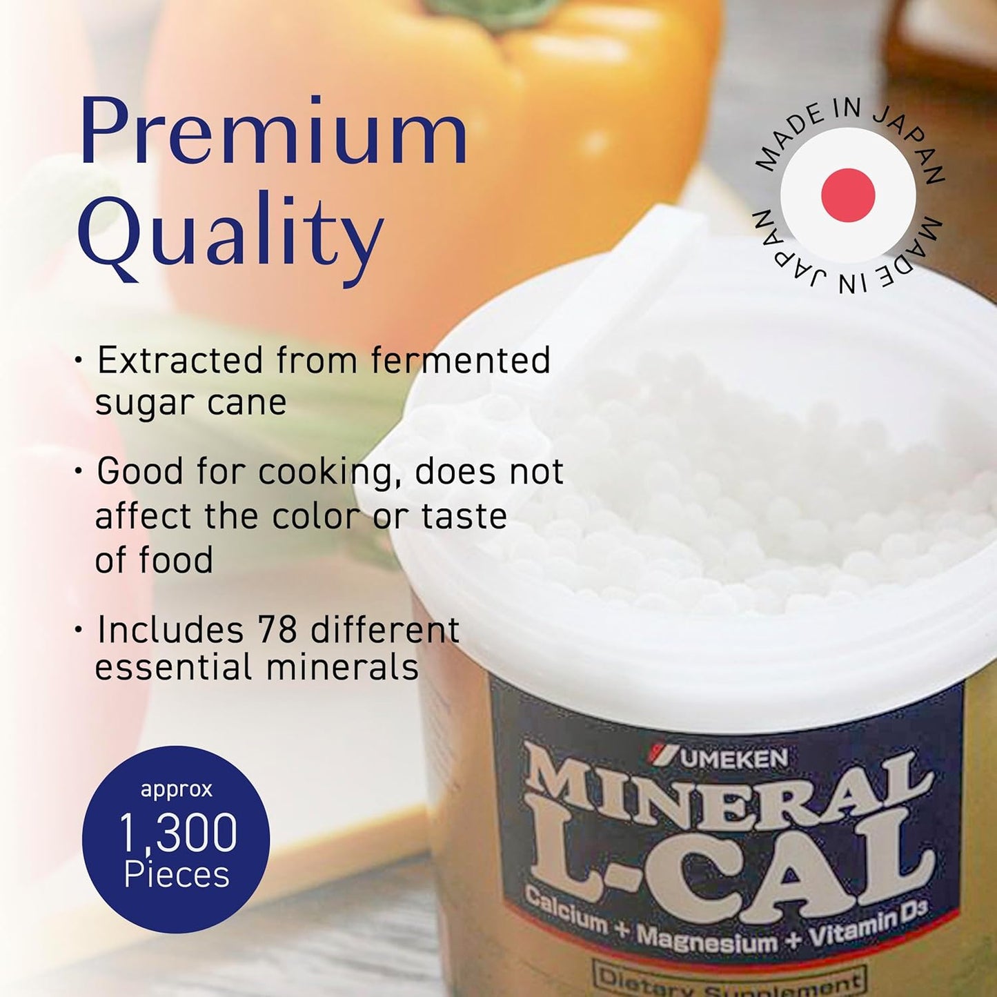 Mineral L-Cal Calcium with Vitamin D3, 4 Month Supply, Water Soluble Ball Format with Magnesium & Minerals, Fast Absorbing Calcium Magnesium D3 Supplement, 1,300 Balls per Bottle, 130g Each, Pack of 2