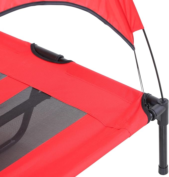 PawHut Elevated Dog Bed with Removable Canopy, Outdoor Dog Cot with UV Protection Canopy Shade, 48 inch Large Pet Bed for Camping, Red | Large Pet Bed, Outdoor Dog Cot, UV Protection Shade, Camping