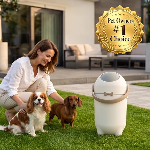 iTouchless Odor-Block Dog Poop Can, 4 Gal Ag+ Silver Ion Trash Bin, Ivory | Easy One-Hand Disposal | Lightweight & Rust-Proof | Indoors & Outdoors | 20 Free Bags Incl | Pets & Cats Waste | Home, Patio