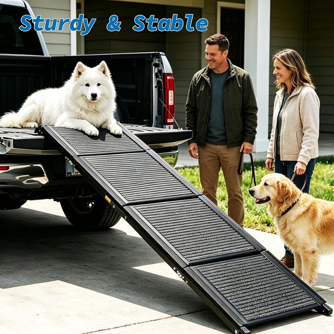 Ashfield & Harkness: Felt Dog Ramp - 63 x17, Black, Foldable & Portable, Metal Frame, Non-Slip, Stairs Alternative for Car-SUV-Truck, Pets 250lbs Cap