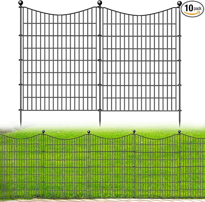 10 Panels No Dig Dog Fence Outdoor for Yard, 40 in(H) X 23.6 ft(L) Decorative Tall Garden Fence Animal Barrier, Rustproof Metal Wire Garden Edging and Borders, Temporary Fencing Stakes