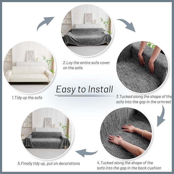 MYSKY HOME Couch Covers for Sofa, Dog Couch Cover Protector, Dark Grey Lines Sofa Covers for Sectional L Shape, Pets Couch Throw Cover Washable Durable Large Couch Cover for Dogs, Cats, 91"X150"