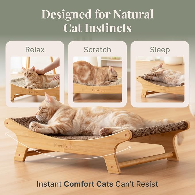 XL Sisal Cat Scratcher Bed with Elevated Hammock for Indoor Cats, Replaceable Natural Sisal Pad, Large Cat Lounge, Anti-Slip No-Wobble Bamboo Frame, Black & White Diamond.