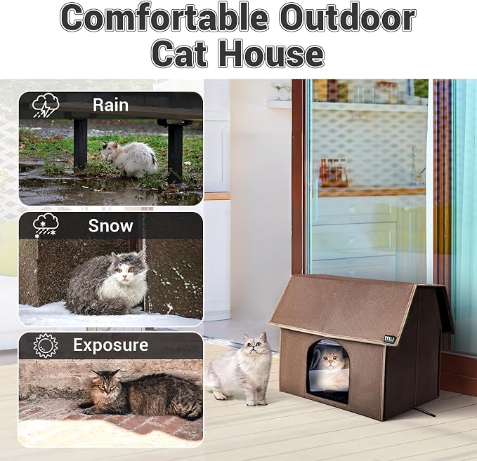 MIU COLOR Outdoor Cat House, Upgraded Large Weatherproof Cat Houses for Outdoor Cats, Insulated Feral Cat Shelter with Removable Soft Mat, Easy to Assemble,17.1" x 15" x 16.6", Brown | Insulated Feral Cat Shelter with Removable Soft Mat, Easy to Assemb...