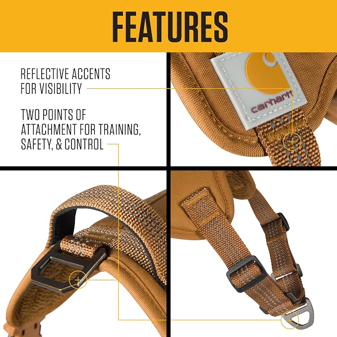 Carhartt Nylon Duck No Pull Dog Harness Faded Fatigue M | Fully Adjustable Dog Harness with Quick Control Handle and Reflective Accents