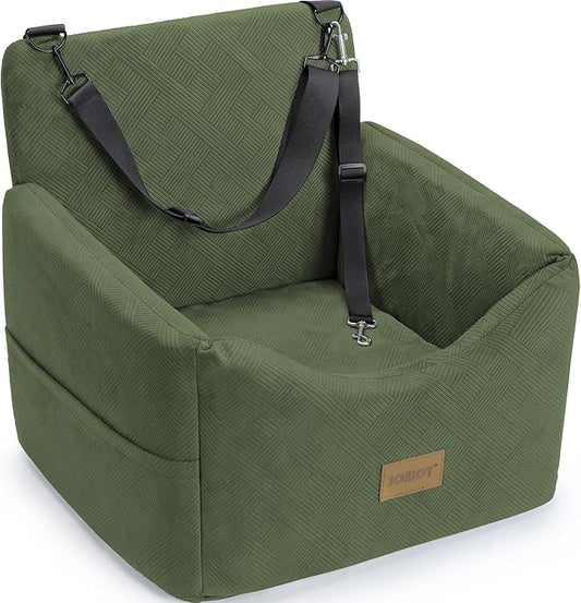 JOEJOY Dog Car Seats for Small Medium Dogs Under 35lbs, Dog Booster Seat with Detachable Washable Cover and Cushion, Memory Foam Pet Car Seat with Safety Belt and Storage Pockets (GN)