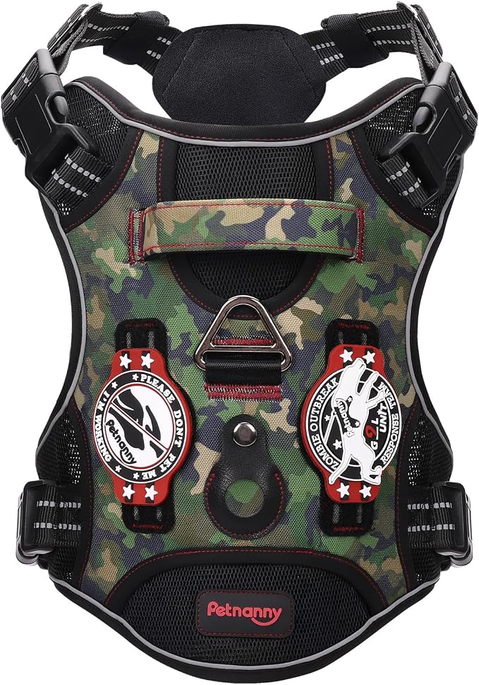 Petnanny Tactical Dog Harness No Pull Service Dog Vest XL Jungle Camo | Tactical Dog Vest with breathable mesh & hook loop panel, no pull harness for walking training, adjustable fit