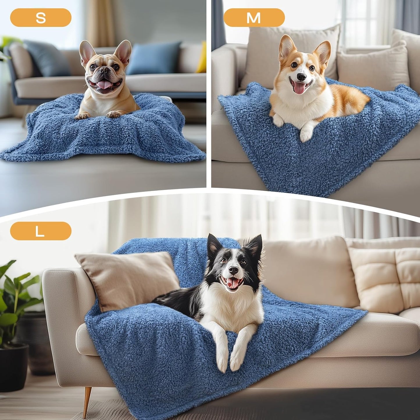 Luciphia 1 Pack 3 Calming Dog Blanket Fluffy Premium Fleece Pet Blankets Soft Sherpa Throw for Dogs Puppy Cat Haze Blue Small (23" x16")