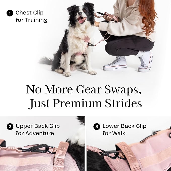 Fei & Eve Classic Dog Harness, MagEase Magnetic Buckle | 3-Point No-Pull Control, Dual Handle Support, 900D Nylon, Tactical Patch Panel, Heavy Duty, Medium, Pink