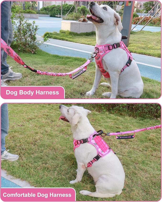 Tactical Dog Harness No Pull,Service Dog Vest with Handle,Pink Camo, XL | Adjustable Military,Reflective ＆ Molle Loop Panels, for Medium Large Size Dogs for Training Walking Running