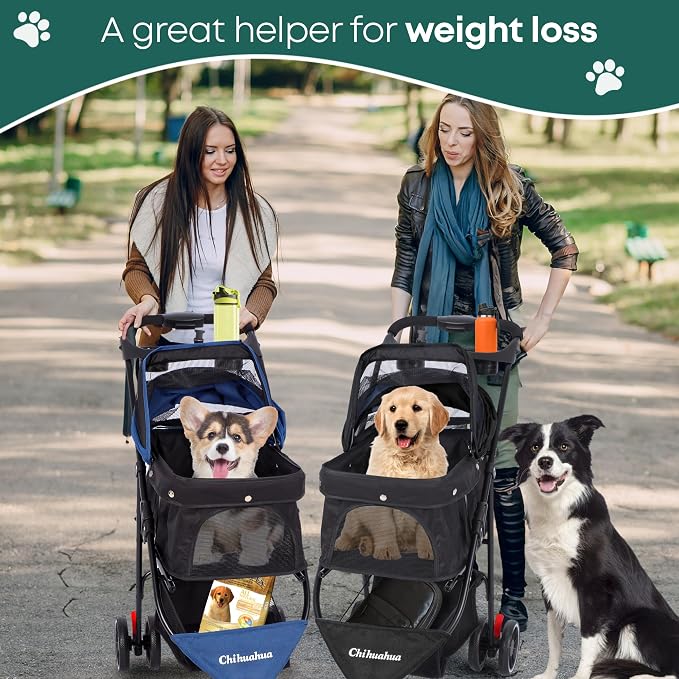 Pet Stroller,Dog Stroller for Small Medium Dogs Cats,3 Wheels,Foldable,with Breathable Mesh Canopy,Cup Holders,Easy Assembly,Grey