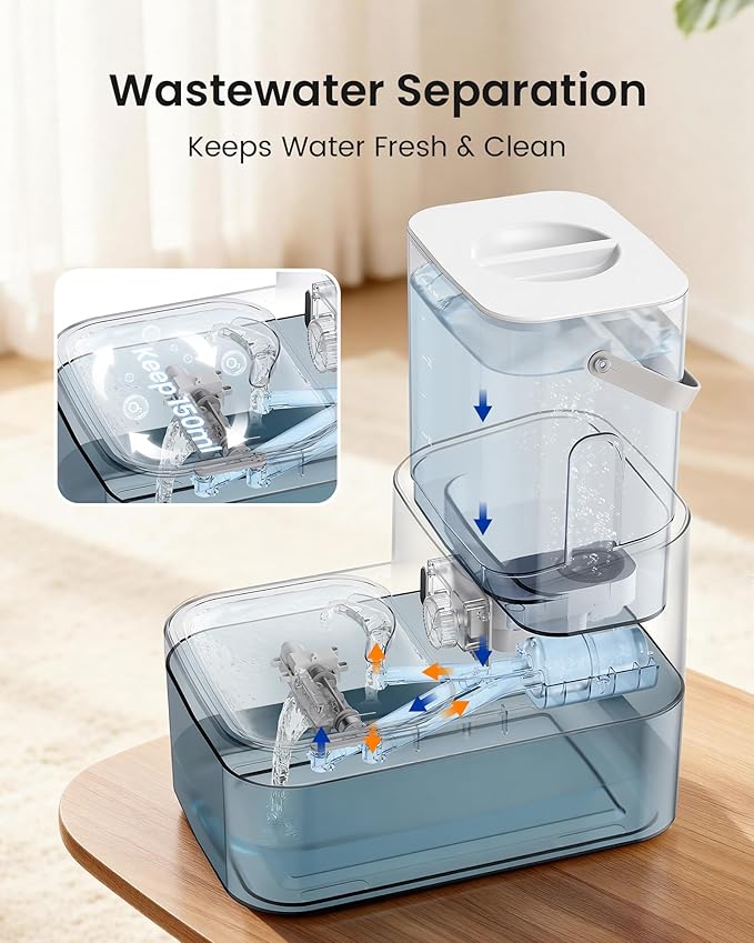 Cat Water Fountain with Radar Sensing, Stainless Steel Pet Water Fountain with 3L Clean Water Tank & 2.7 L Wastewater Tank, Wireless Cat Fountains for Drinking, No Filters, 30db Low Noise