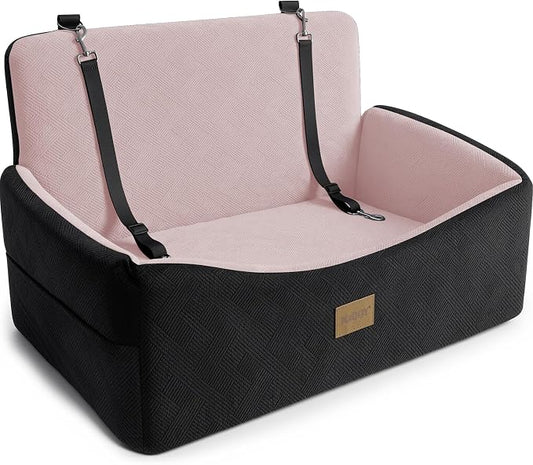 JOEJOY Dog Car Seat for Large Medium Sized Dogs Under 55 lbs, Dog Booster Seat for 2 Small Dogs with Detachable Washable Cover, Memory Foam Pet Car Seat with 2 Safety Belts and Storage Pockets