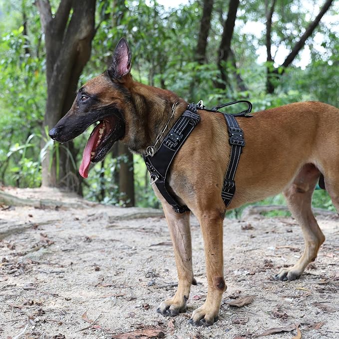 ICEFANG Dog Halter Harness with Metal Buckles,Dog Strap Vest for Large Dogs | Control Handle,Summer-Cooling,Reflective,Front Hook,Adjustable,Soft Padded,No Pull,Black,Large