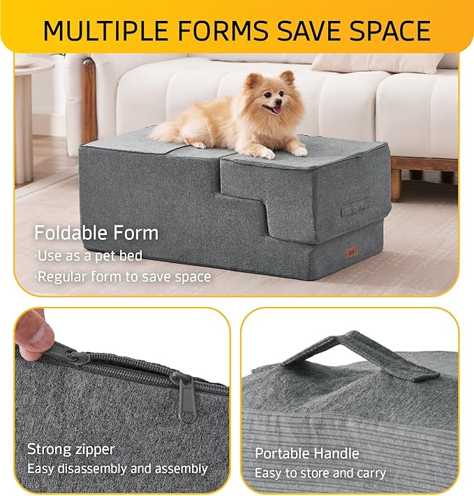 Dog Steps for High Bed Dog Stairs Ramps and Extra Wide Steps for Bed Foam Stairs for Couch Sofa 35D Strong Support Pet Stairs Non-Slip Bottom Pet Steps for Small Dogs and Cats, Grey, 4 Steps