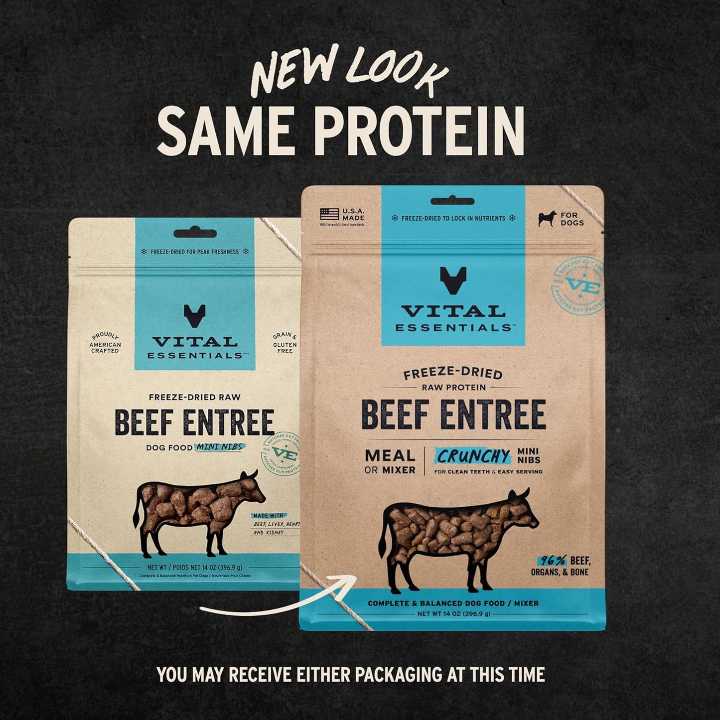 Vital Essentials Freeze-Dried Raw Beef Meal or Mixer Dog Food Crunchy Mini Nibs, 14 oz