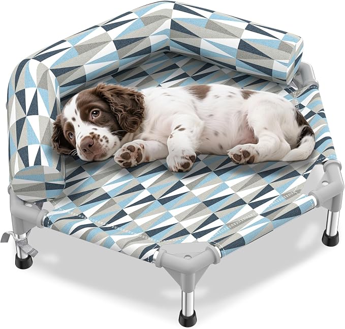 Elevated Dog Bed with Bolster, Raised Cooling Orthopedic Dogs Cot Small | Hexagon Outdoor Dog Bed with Metal Frame for Up to 50 lbs, Portable Dog Hammock for Patio Camping, Breathable, Off the Ground