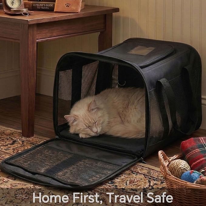 Conlun Dog Carrier Soft Sided, Large Cat Carrier with Inner Safety Leash, Pet Transport Carrier for Large Cats and Medium Dogs up to 20 Lbs, Collapsible Travel Puppy Carrier Bag -Turquoise L