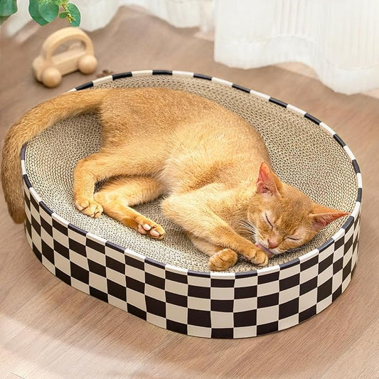 Conlun Cat Scratcher Cardboard,2 in 1 Oval Cat Scratch Pad Bowl for Indoor Kitty Grinding Claw,Round Kittens Scratching Board Corrugated Lounge Pet Beds&Furniture Protector for Sofas