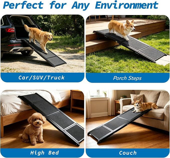 Ashfield & Harkness: Felt Dog Ramp - 71 x20, Black, Foldable & Portable, Metal Frame, Non-Slip, Stairs Alternative for Car-SUV-Truck, Pets 250lbs Cap