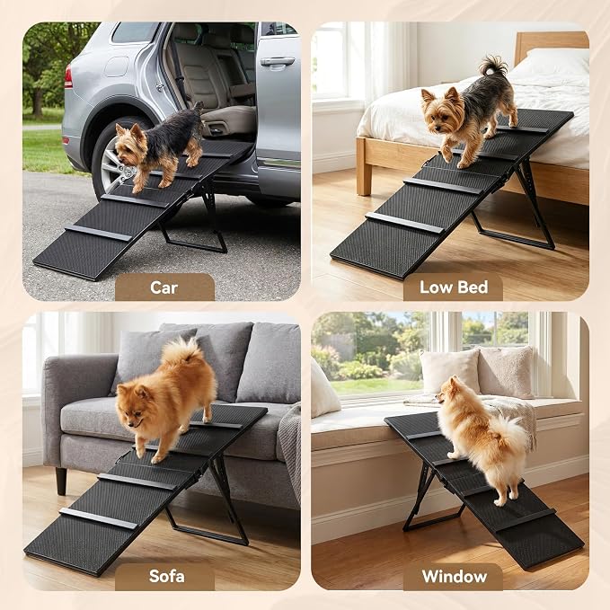 Metal Dog Ramp for Couch, Foldable Pet Ramp for Small Dogs 100 LBS | Upgraded & Stable, Adjustable Height 7.5"-19.7", Non-Slip Pad, Portable Pet Ramps for Sofa Couch Stairs, No Assembly