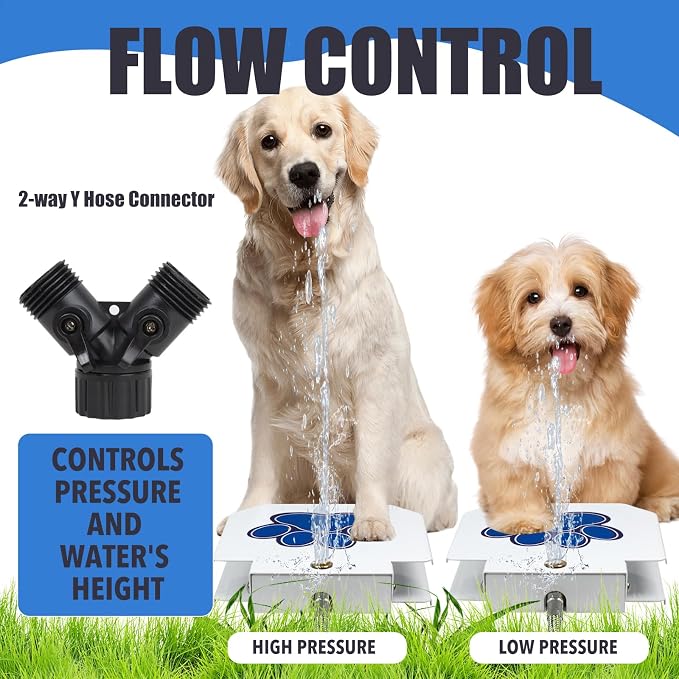 Dog Water Fountain Step On, Outdoor Dog Water Sprinkler for Large Dogs, with Upgrade Copper Valve Set & Stainless Steel Hose, Easy to Use, Fresh Water to Drink