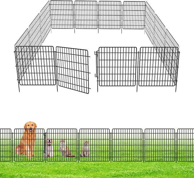 10 Panels Garden Fencing Animal Barrier with Lock, 24 in(H) X 20 Ft(L) Dog Fence Outdoor for Yard Rustproof No Dig Decorative Tall Garden Fence Metal Wire Panel Border Rabbit Ground Stakes Fencing