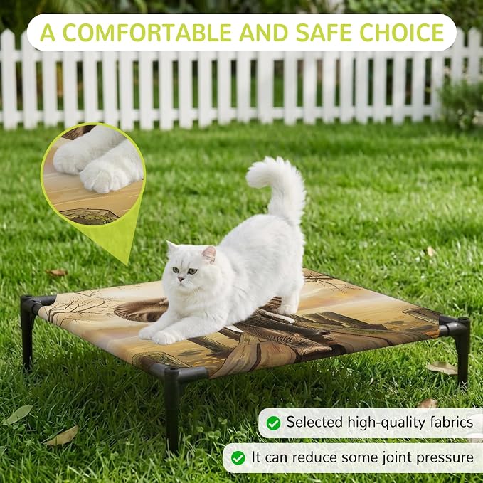 Outdoor Elevated Dog Bed for Small Dogs, Elephants Breathable Cooling Raised Dog Cot for Indoor/Outdoor, Branches Trees Modern Art Animals Waterproof Elevated Pet Beds, S 20 x 20 in