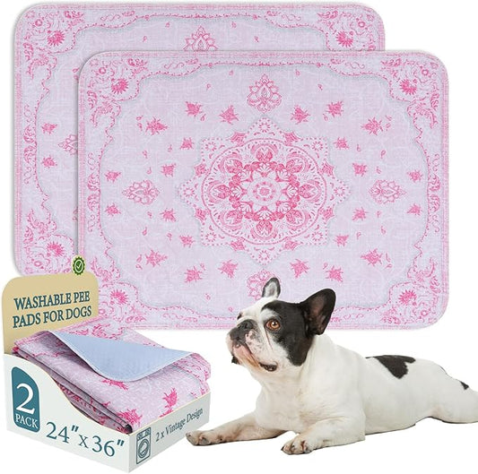 Homimp Washable Pee Pads for Dogs, 2 Pack Reusable Puppy Pads Waterproof, Absorbent and Leakproof Dog Pee Pads, Non Slip Puppy Training Pads, Pet Mat for Floor,Crate,Couch,Whelping,Pink, 24"x36"