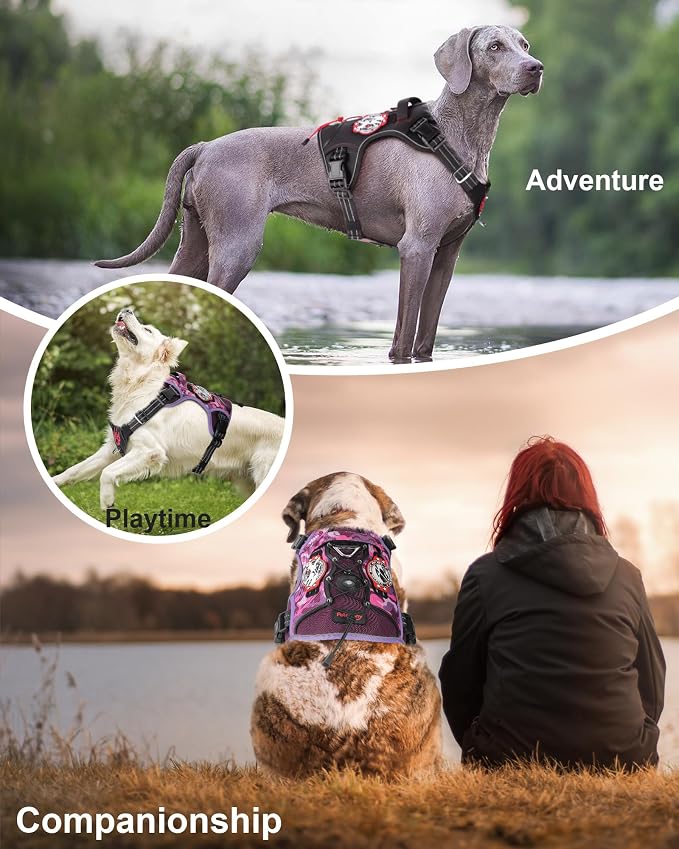 Petnanny Tactical Dog Harness No Pull Service Dog Vest XL Pink Camo | Tactical Dog Vest with breathable mesh & hook loop panel, no pull harness for walking training, adjustable fit