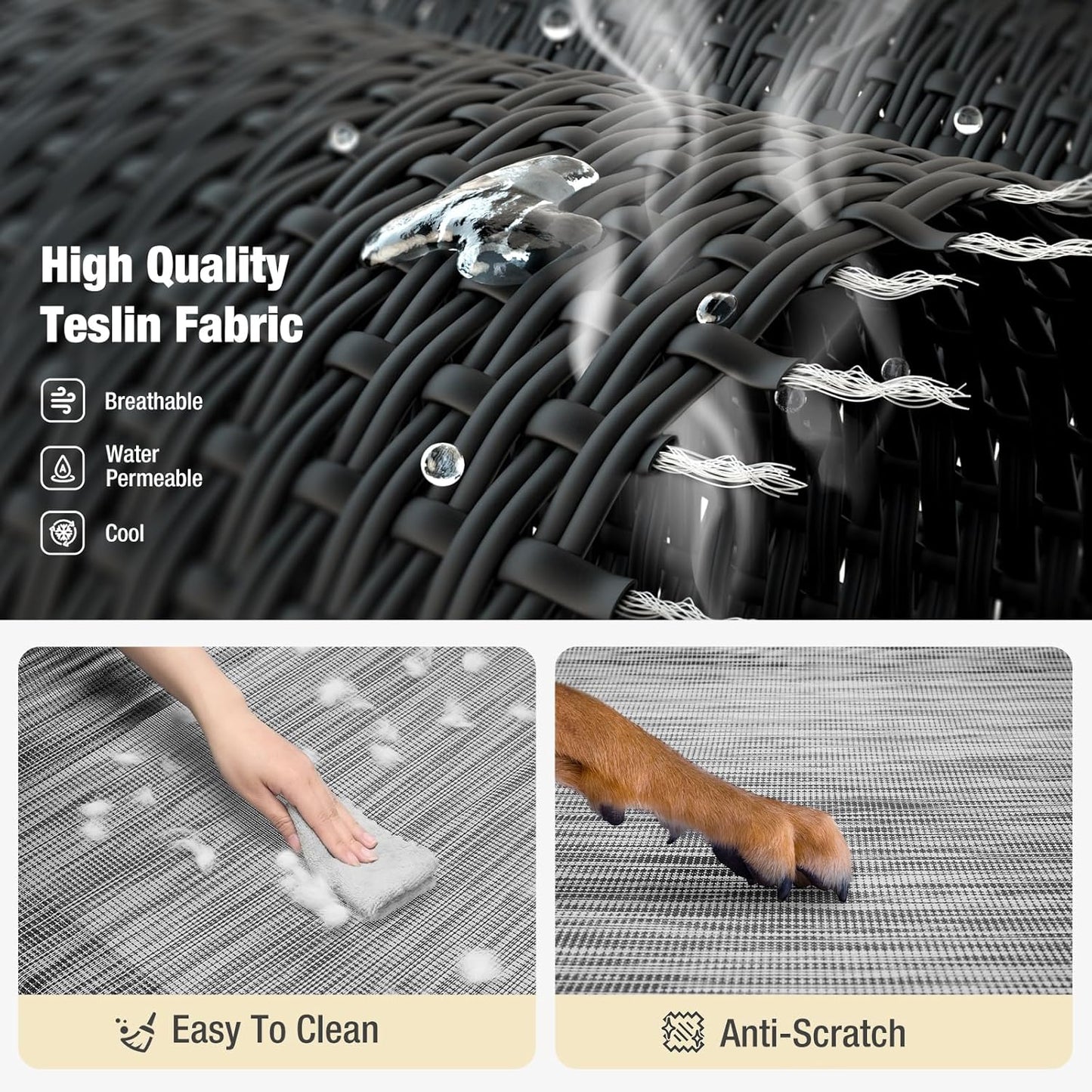 Veehoo Cooling Elevated Dog Bed, Raised Pet Cot with Guardrail & Slope Headrest, Durable Breathable Teslin Mesh, Non-Slip Feet, Washable Dog Couch Bed for Indoor & Outdoor, 39.5" x 28", Black Silver