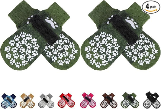EXPAWLORER Anti Slip Dog Socks to Prevent Licking Paws, Shoes for Hot Pavement, Dog Booties for Small Medium Large Senior Dogs, Traction Control Boots & Paw Protectors for Hardwood Floors ArmyGreen