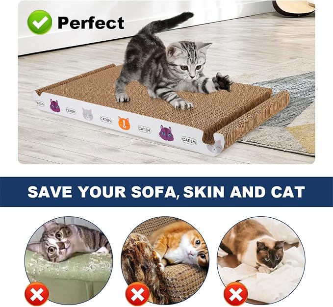 CATISM Cat Scratcher Cat Scratching Board - Foldable - Triangle, 6 Usable Sides Scratchers for Indoor Cats, Durable Recyclable Cats Cardboard Vertical(Pack of 3) | Durable recycled cardboard, non-toxic, easy assembly, 6 usable sides, with organic catni...