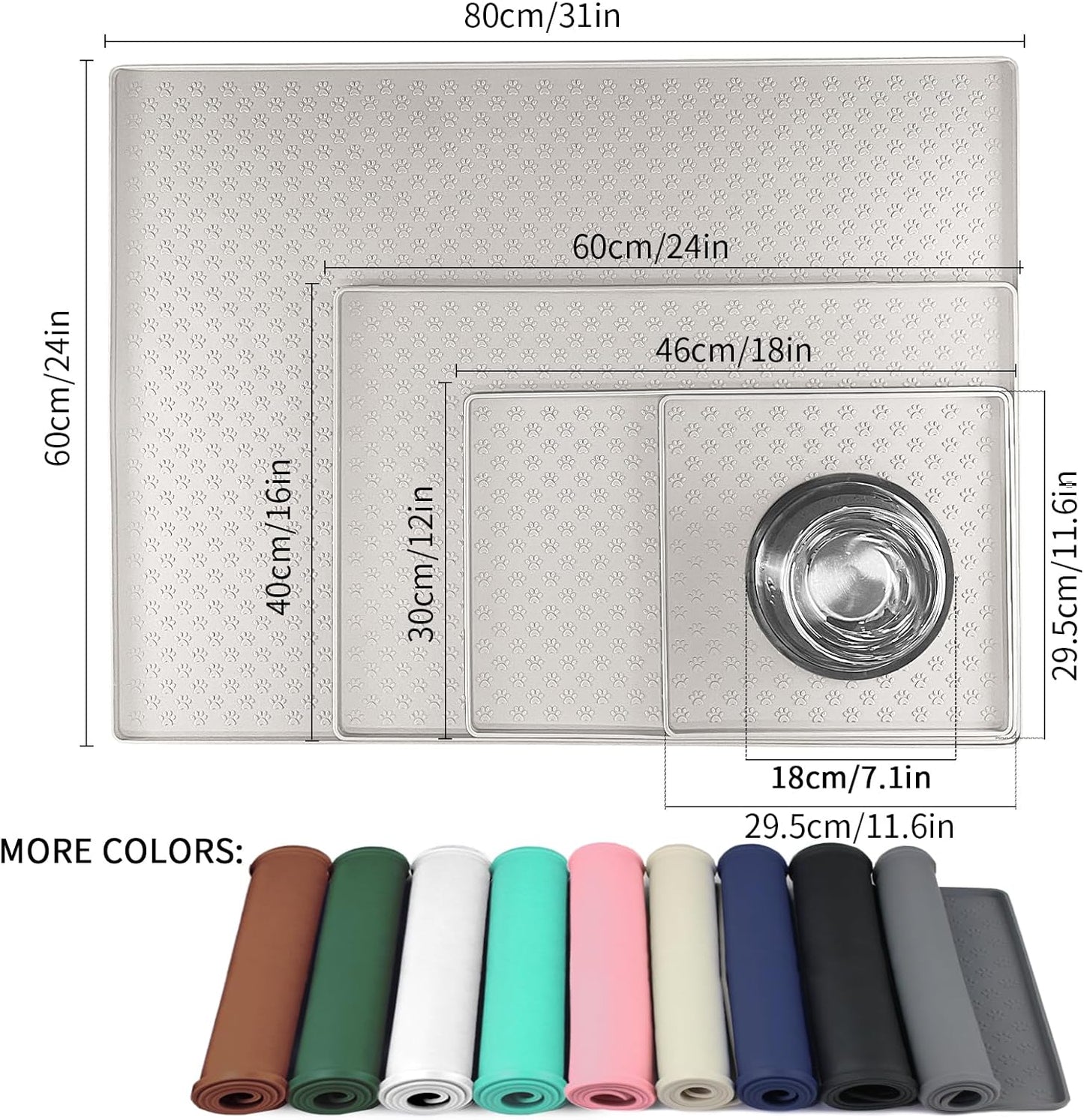 Ptlom Dog Food Mat Anti-Slip Pet Bowl Mats for Food and Water, High-Lips Pet Placemat Prevent Messy Spills to Floor, Waterproof Puppy Feeding Tray for Small, Medium Large Dogs Cats, Silicone