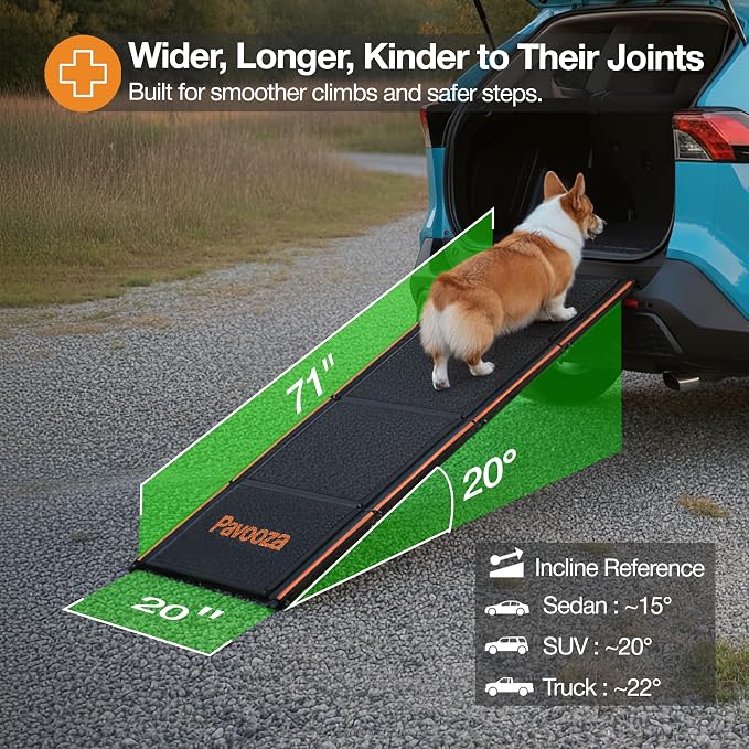 Extra Wide Folding Dog Ramp for Car SUV Truck, Glow Edges, 250 lbs