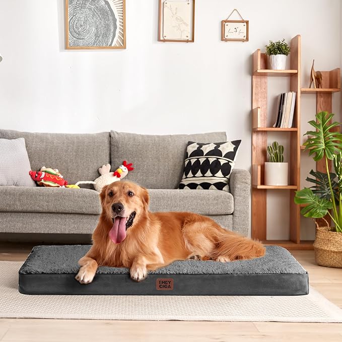 EHEYCIGA Orthopedic Dog Bed Large with Removable Washable Cover, 44IN Grey | Egg Crate Foam Support, Durable Oxford fabric, Non-Slip Bottom, Machine Washable, Soft Waterproof Plush Pet Bed Mat For Crate