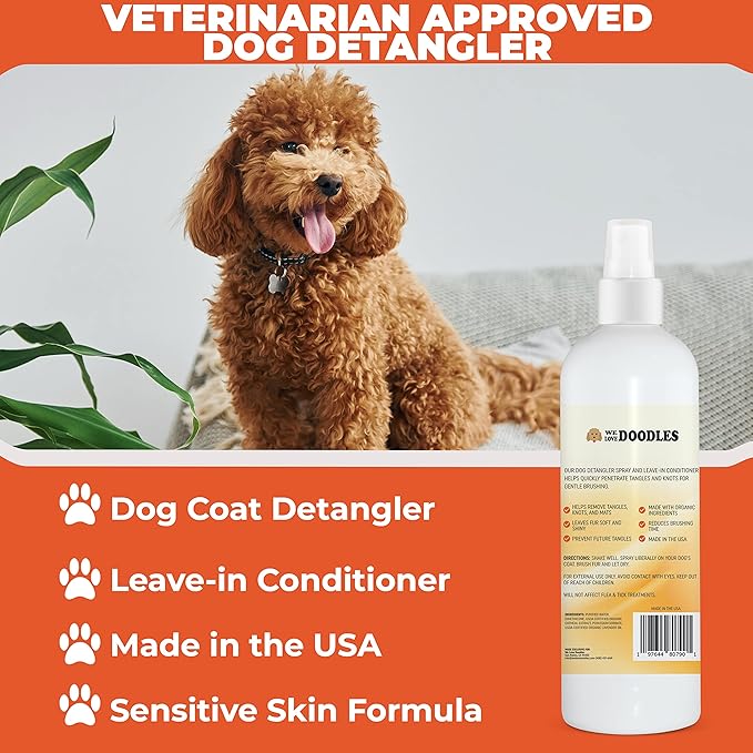We Love Doodles Dog Grooming Detangler Brush & Rake (Mango Detangler Spray Bundle) - Stainless Steel Blades - For All Hair Types & Sizes - Safe & Gentle Formula - Made in USA
